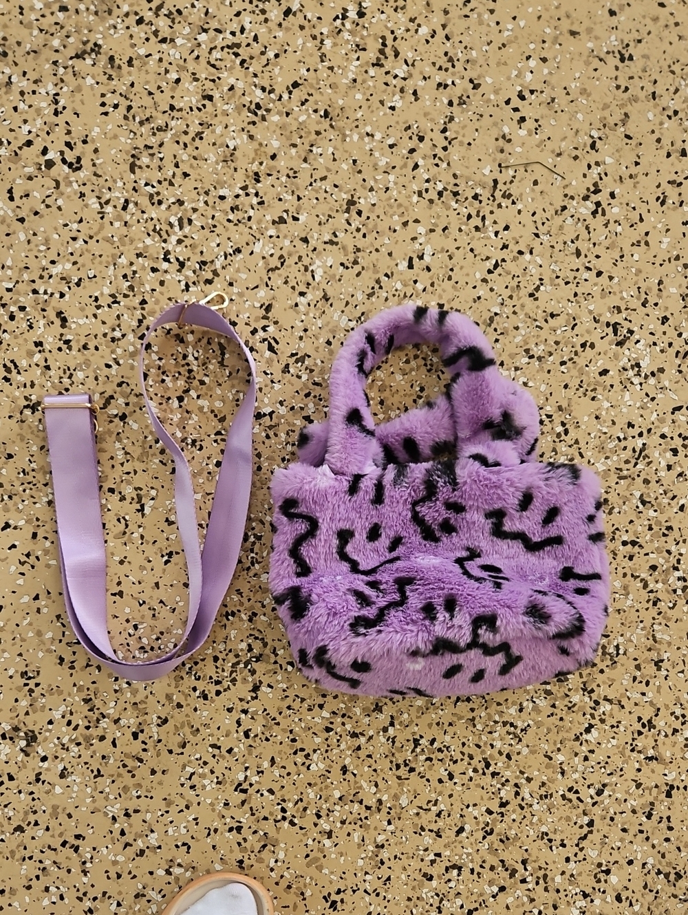 Claire's Purple Faux Fur Kids Bag with Black Pattern